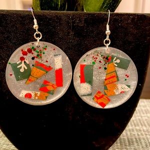 XMAS Handmade Festive Large Holiday Earrings White Circle